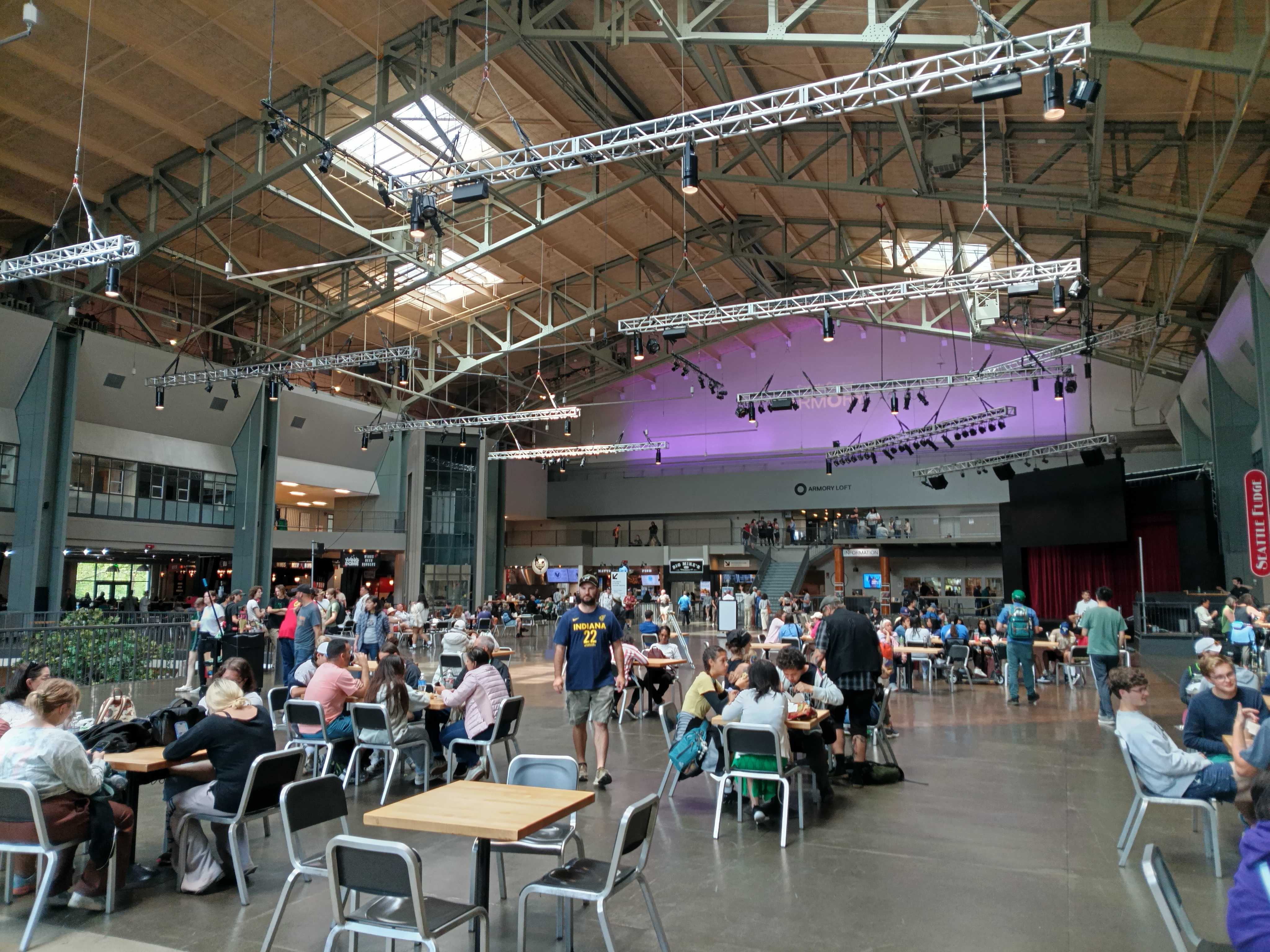 Inside a building with a lot of people