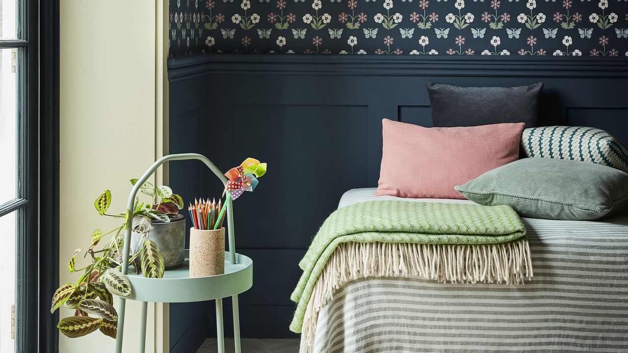 Little Greene hicks blue in bedroom