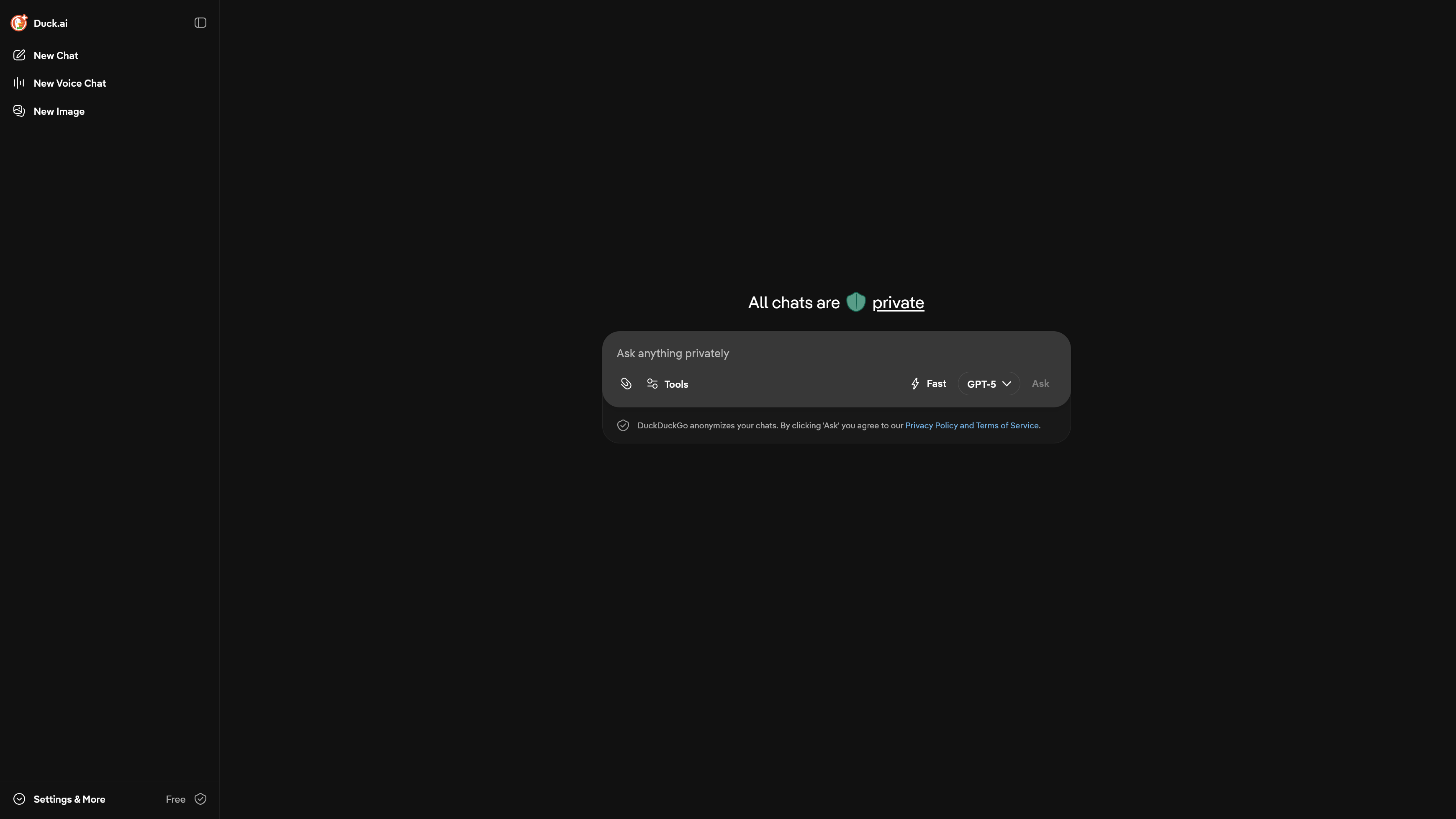 Duck.ai user interface