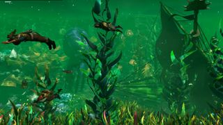 A screenshot of the trailer for Light No Fire, showing players underwater in a green ocean.