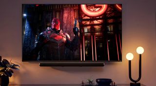 Vizio TV in living room with video game on screen