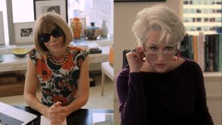 Anna Wintour from a Vogue video and Meryl Streep from The Devil Wears Prada side by side.