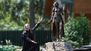 A Final Fantasy 14 character immortalized with a bronze statue