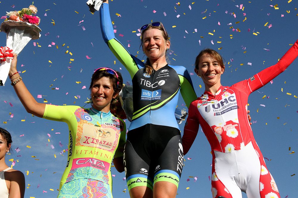 The San Luis stage 4 podium: Carla &Aacute;lvarez, Lauren Stephens and Katie Hall.