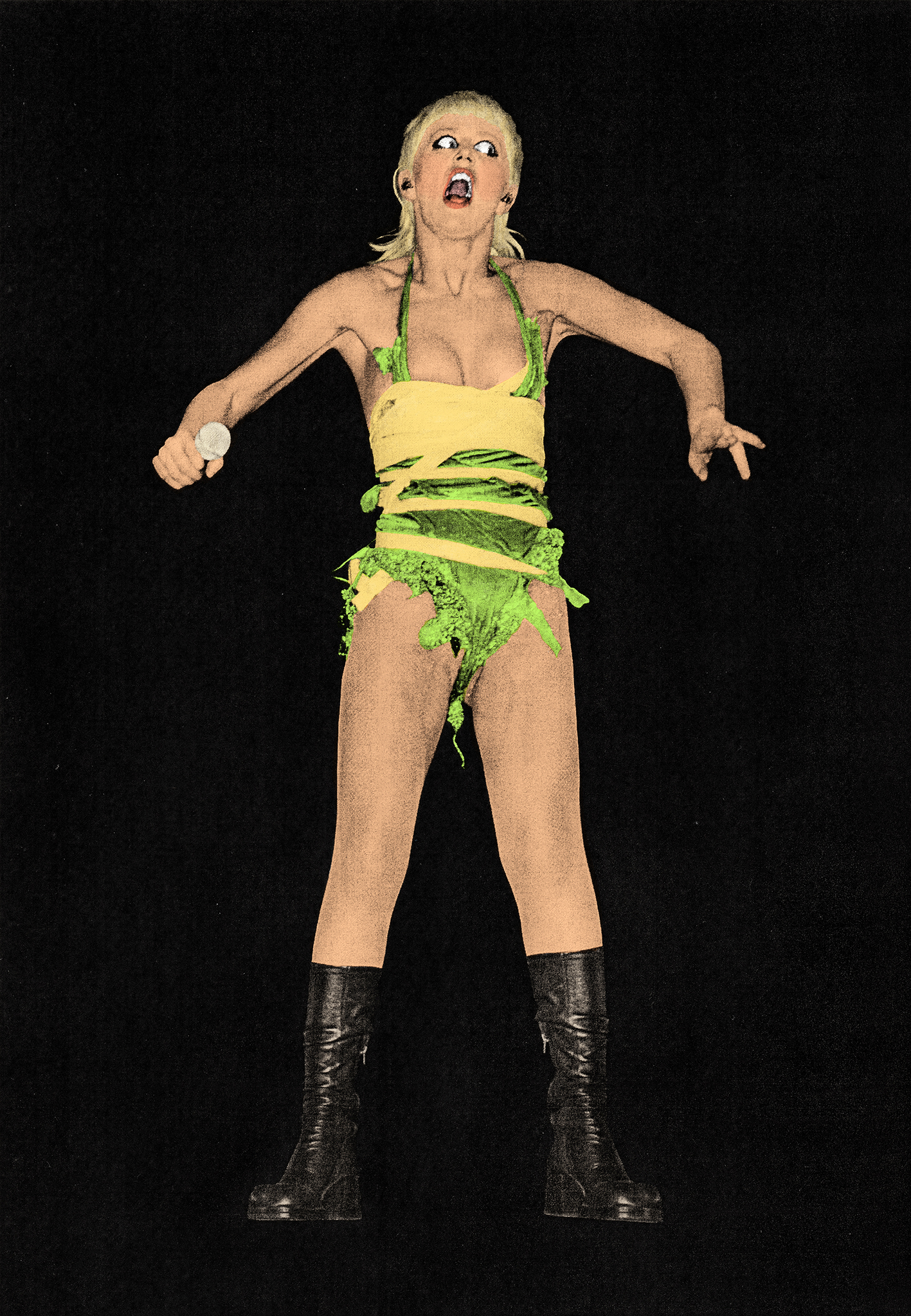 Artist Amyl and the Sniffers on stage, wearing a green outfit