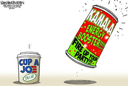 Political Cartoon U.S. Kamala Harris Joe Biden Vice President Democratic Ticket Boost