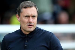 Grimsby Town manager Paul Hurst during the Sky Bet League 2 match between Grimsby Town and Hartlepool United at Blundell Park, Cleethorpes on Friday 7th April 2023. (Photo by Mark Fletcher/MI News/NurPhoto via Getty Images)