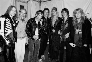 Guns N' Roses backstage with the Stones in 1989