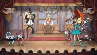 Cuphead and Mugman face off against a female boss