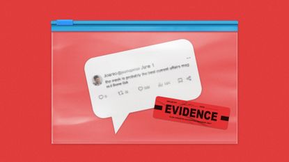 Illustration of a criminal evidence bag containing a social media post