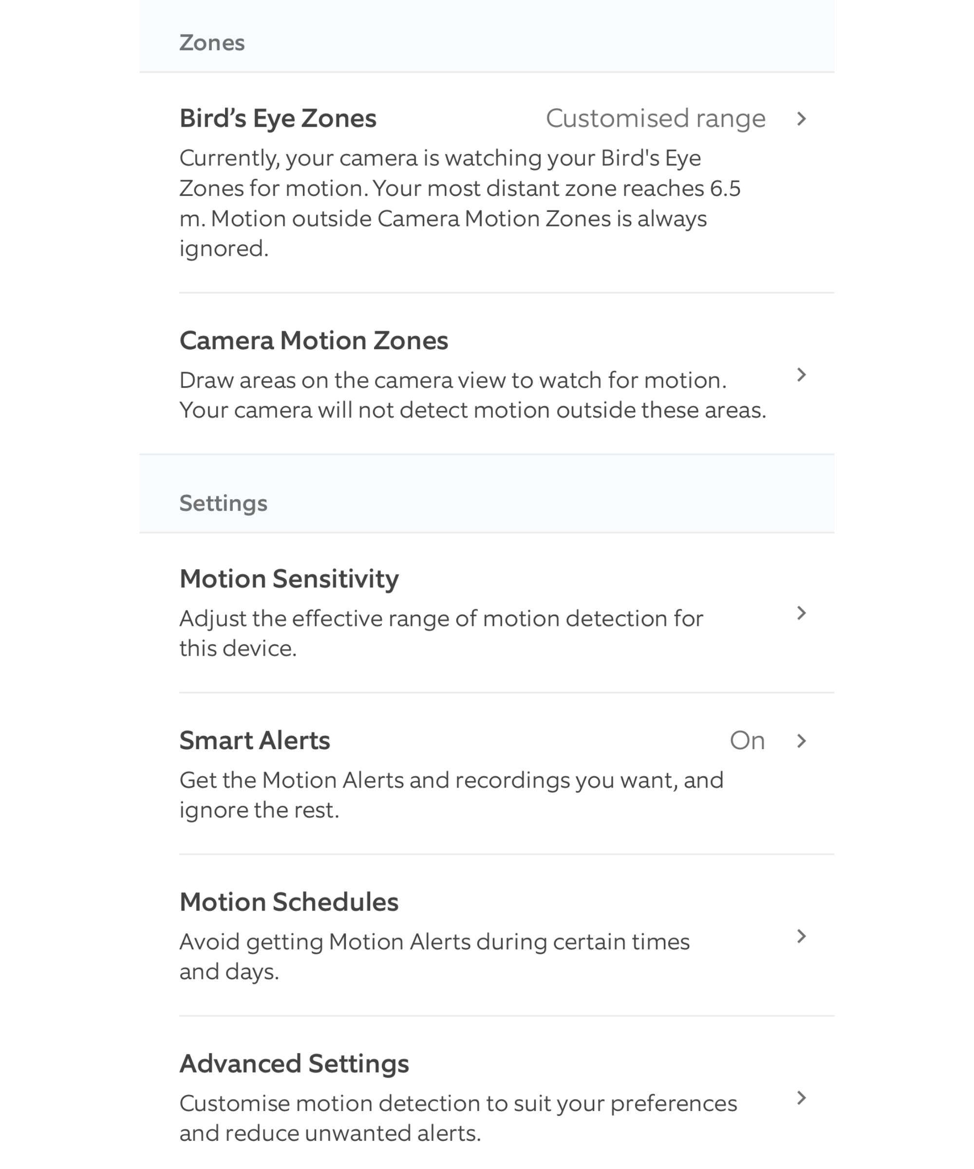 Motion settings on the Ring app for the Battery Doorbell Pro
