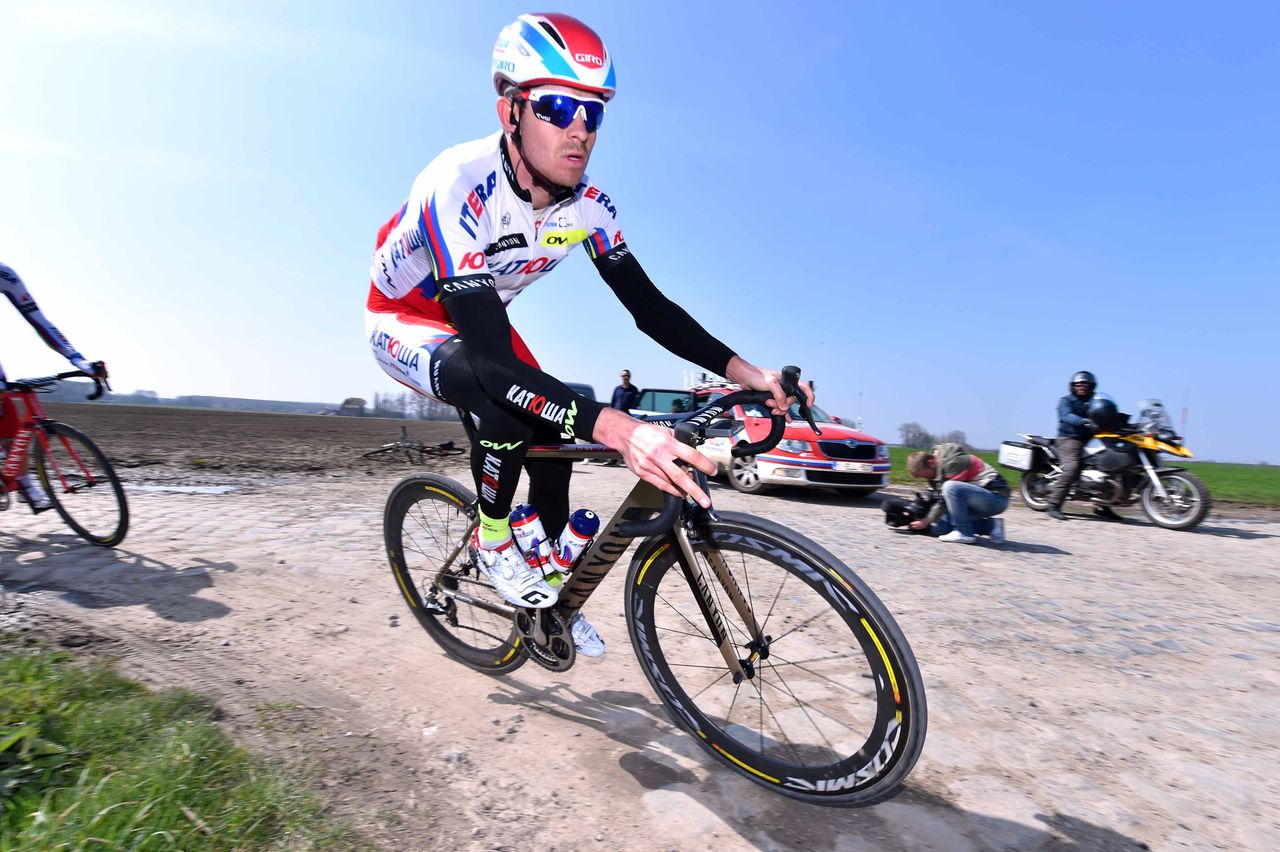 The Katusha team recons the Paris-Roubaix course