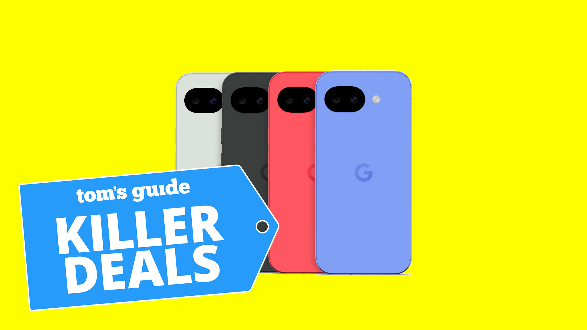 Pixel 10a shown in four colors against yellow background