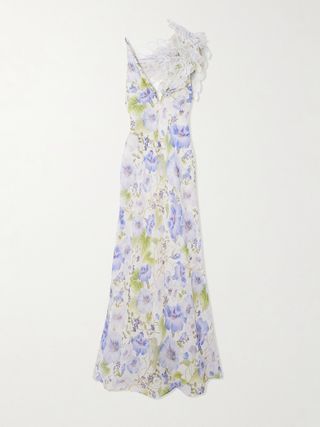 Natura Appliquéd Floral-Print Linen and Silk-Blend Maxi Dress