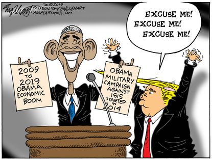 Political Cartoon U.S. Obama Trump Excuse Me