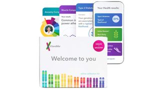 23andMe DNA home test kit and app shown on smartphone