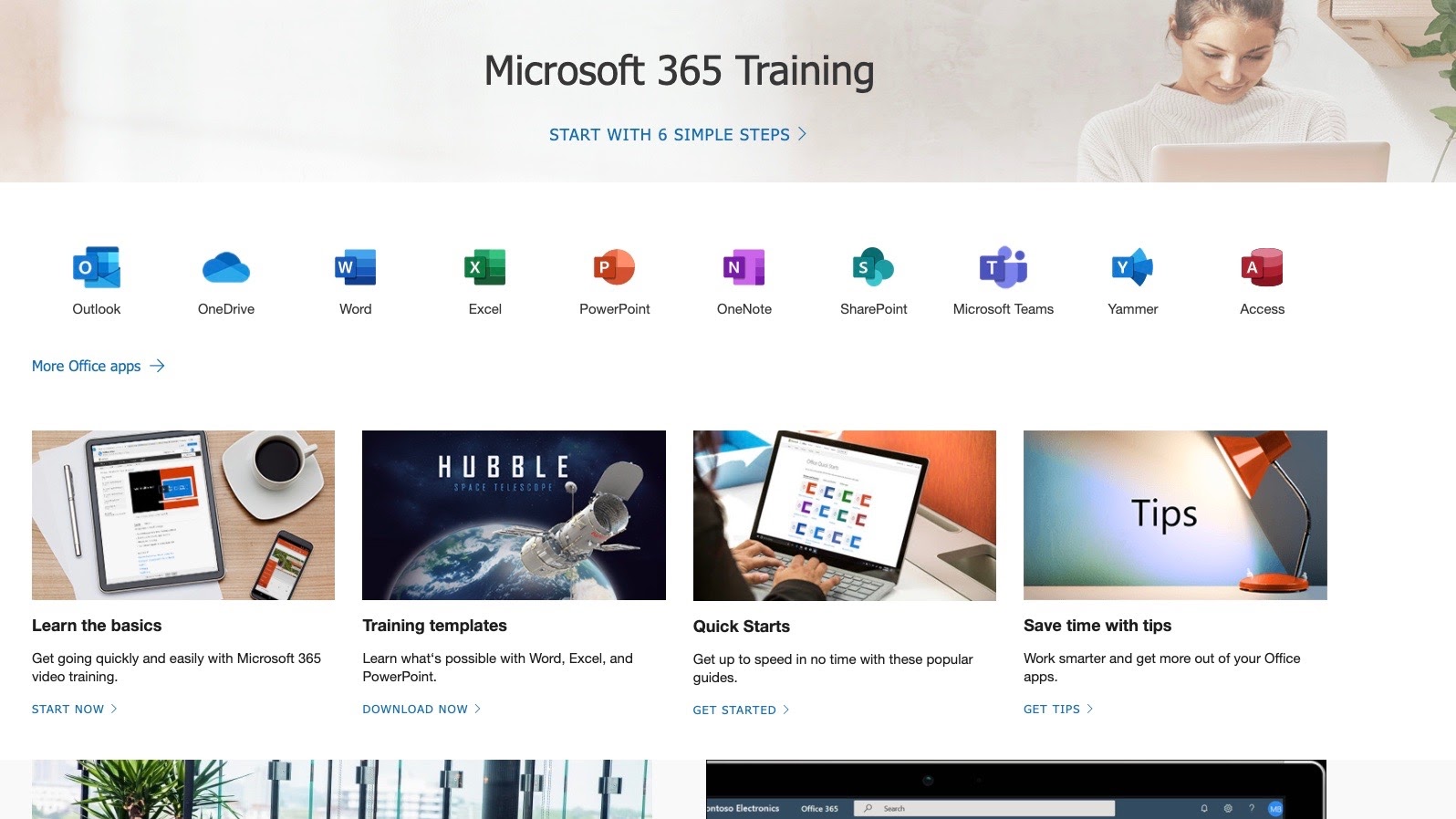 Microsoft 365's training homepage