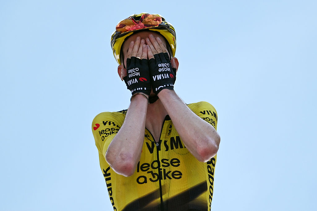 ALLEGHE, ITALY - MAY 29: Sepp Kuss of United States and Team Visma | Lease a Bike celebrates at finish line as stage winner during the 109th Giro d&amp;amp;apos;Italia 2026, Stage 19 a 151km stage from Feltre to Alleghe - Piani di Pezze 1467m / #UCIWT / on May 29, 2026 in Alleghe, Italy. (Photo by Tim de Waele/Getty Images)