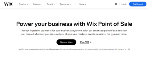 Website screenshot for Wix POS Review 