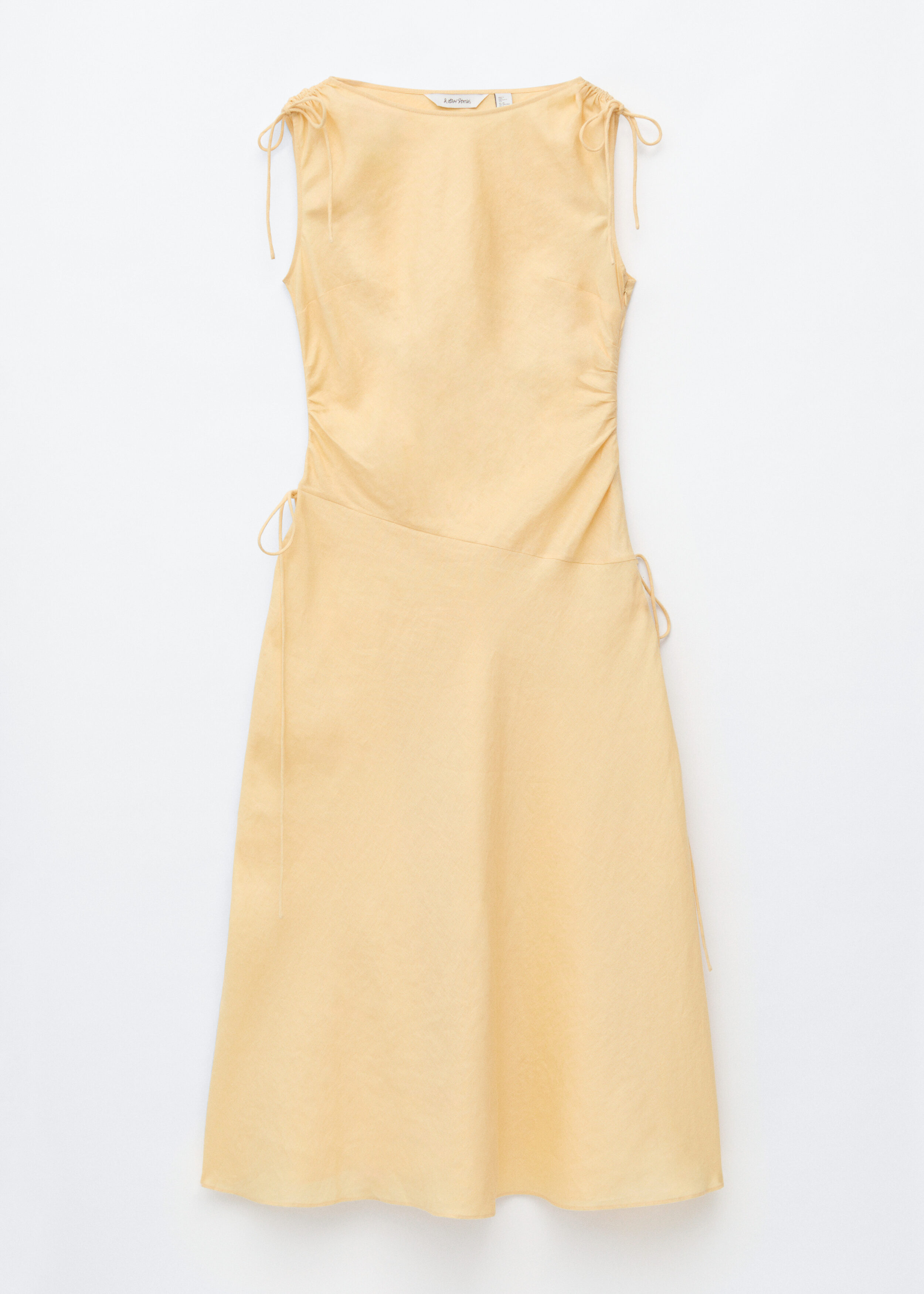 Flared Linen Midi Dress - Light Yellow