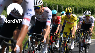 Tour de France riders and NordVPN logo