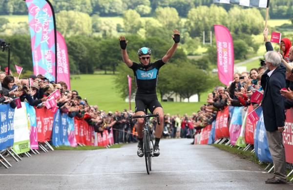 Ian Stannard (Team Sky) takes the generous applause as he celebrates winning the British championship