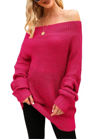 Exlura Off-the-Shoulder Batwing Sleeve Sweater