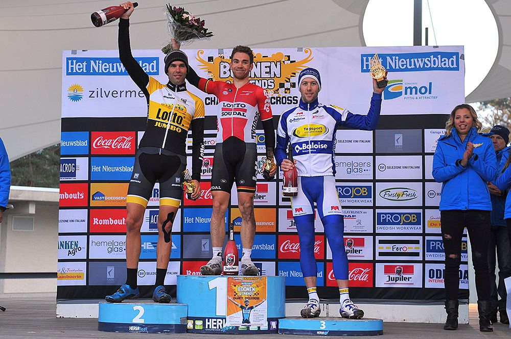 Boonen and Friends 2015 podium (l-r): Maarten Wynants (Bel) / Sean De Bie (Bel) / Pieter Van Speybrouck (Bel)