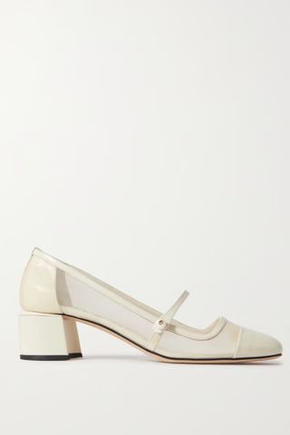 Elisa 45 Embellished Patent-Leather and Mesh Mary Jane Pumps
