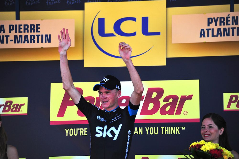 Chris Froome on the stage 10 podium.