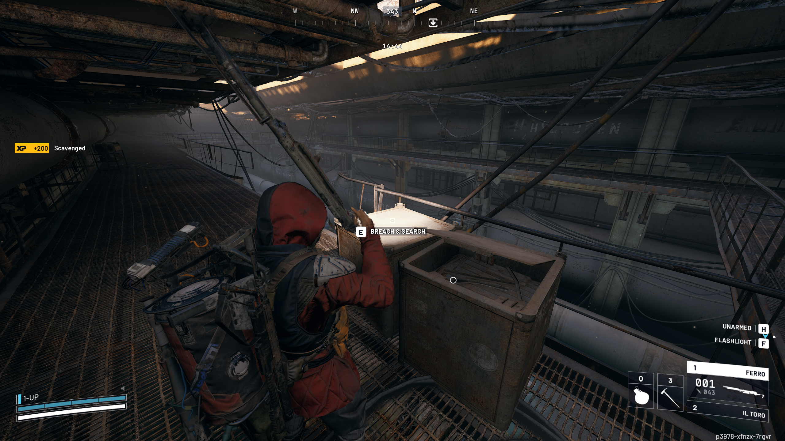 Arc Raiders Water Filter: A player breaching a large metal crate inside the Generator Hall on Dam Battlegrounds.