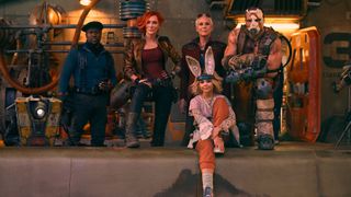 (L-R) Roland (Kevin Hart), Lilith (Cate Blanchett), Tannis (Jamie Lee Curtis), Tiny Tina (Ariana Greenblatt) and Krieg (Florian Munteanu) in the "Borderlands" movie