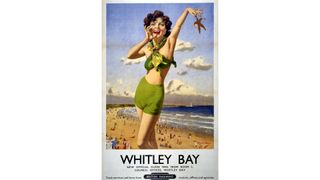 Poster featuring woman in bikini on beach holding starfish