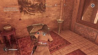 Assassin's Creed Mirage Bazaar gear chest being looted by Basim