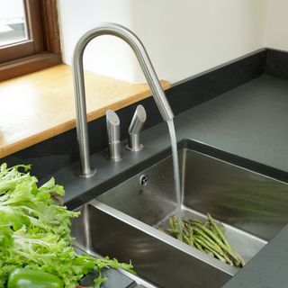 stainless steel inset sink with steel taps