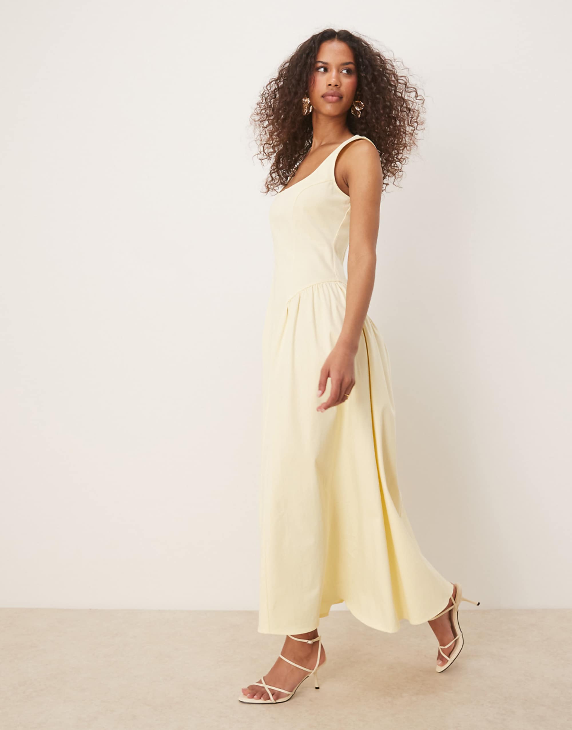 Asos Design Corset Seam Detail Maxi Dress in Buttermilk