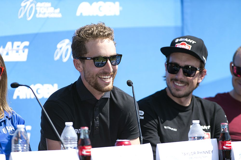 Taylor Phinney and John Degenkolb have a laugh at the press conference