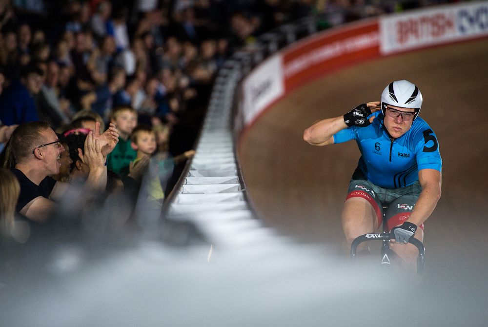 Matthew Rotherham of Great Britain competes in the Keirin Final sprinters during the Six Day London