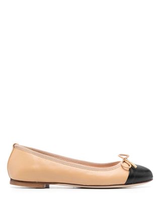 Contrasting-Toecap Leather Ballerina Shoes