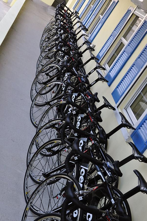 A fleet of shiny Cervelos awaits the Garmin-Cervelo team for the Ride with the Pros event
