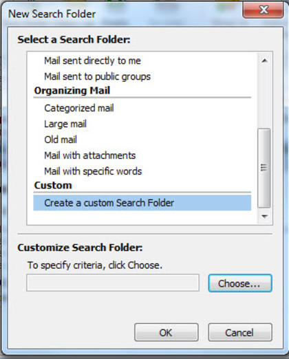Create a new search folder in Outlook 2010