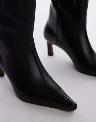 Topshop Taz Premium Leather Knee High Heeled Boots in Black