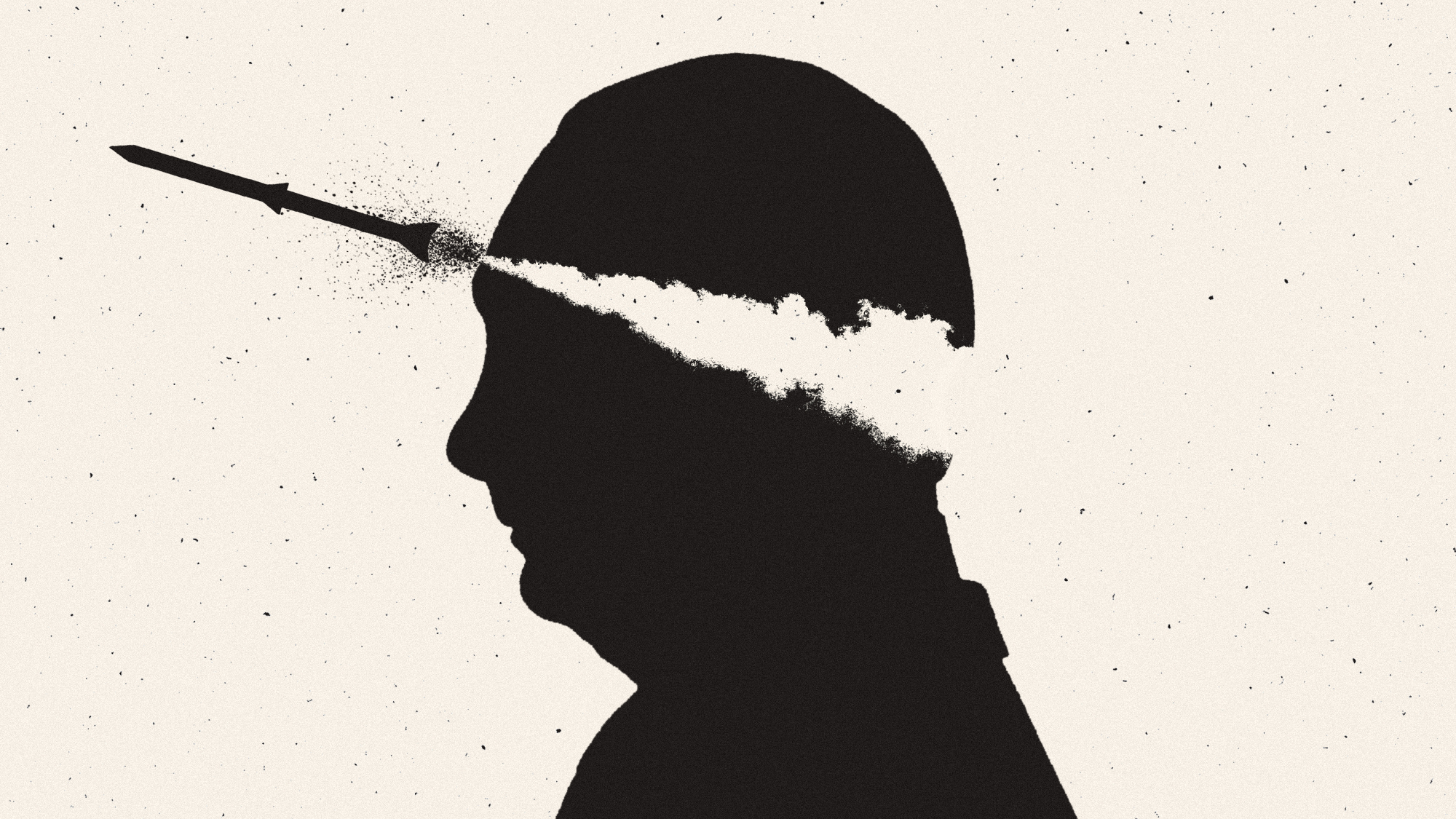 Illustration of a missile passing through a silhouette of Vladimir Putin