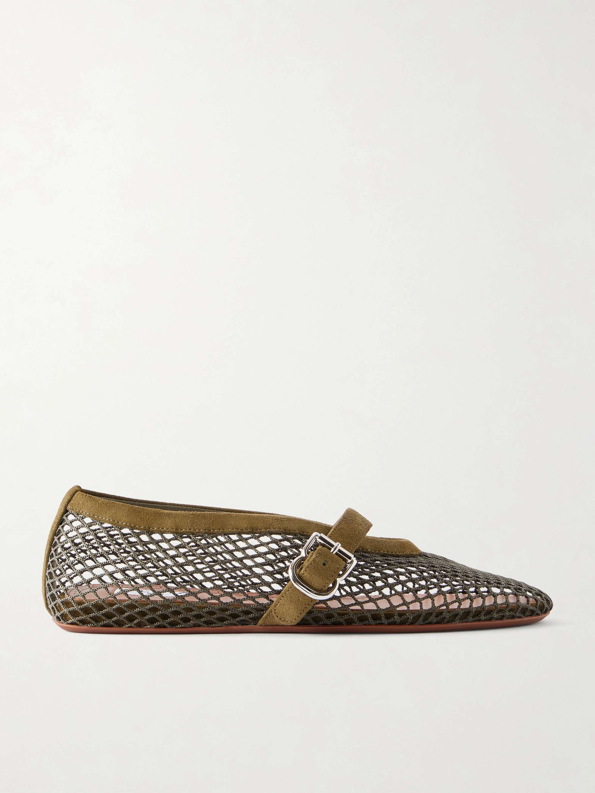 Suede-Trimmed Mesh Ballet Flats