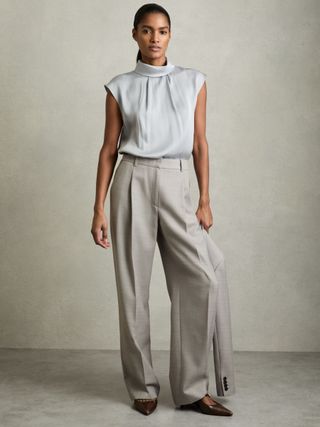 Petite Wool-Blend Wide-Leg Suit Trousers in Grey