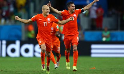 Netherlands celebrates after advancing to the World Cup semis