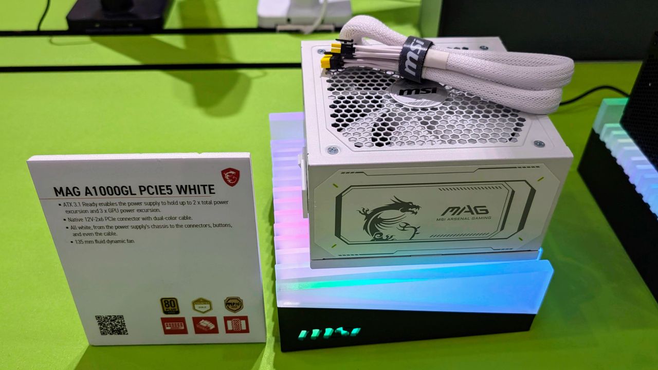 MSI MAG A1000GL PCIe5 PSU in white at Computex 2025