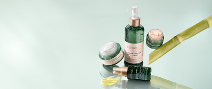 cosmetics in green bottles