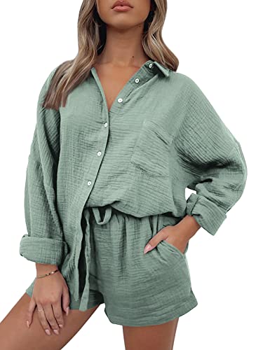 Trendy Queen Two Piece Sets for Women Summer Short Sets Beach Vcation Lounge Pajama 2 Piece Spring Outfits Fashion 2025 Green S