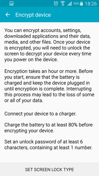 Galaxy Note 4 encryption setting